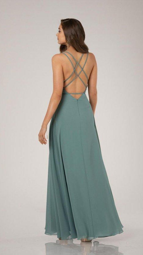 9400 Classic Bridesmaid Dress with V- Neck and Strappy Back