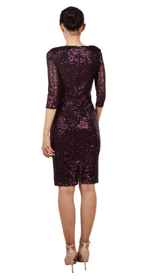 Miss Anne Mid-sleeve Ruched Sequin Dress 222257