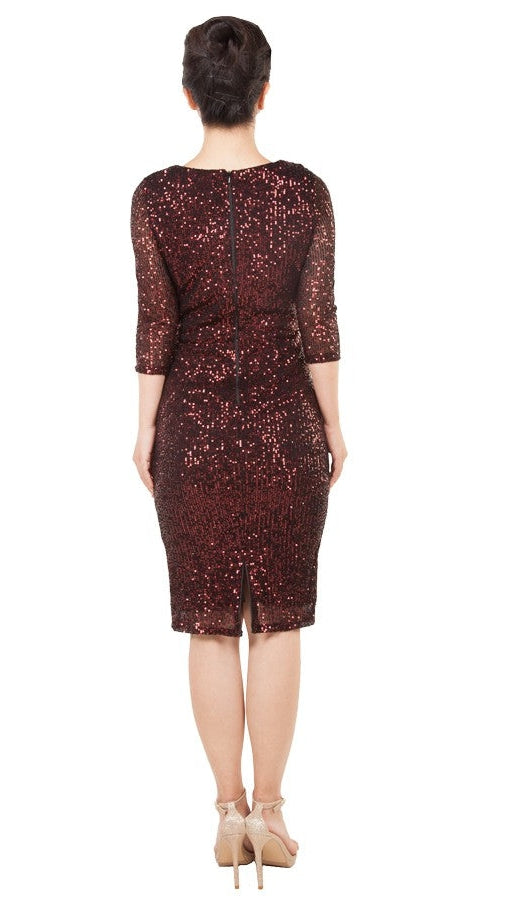 Miss Anne Mid-sleeve Ruched Sequin Dress 222257