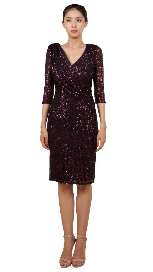 Miss Anne Mid-sleeve Ruched Sequin Dress 222257