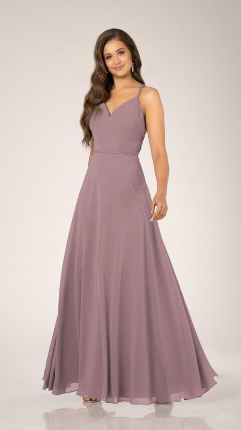 9400 Classic Bridesmaid Dress with V- Neck and Strappy Back
