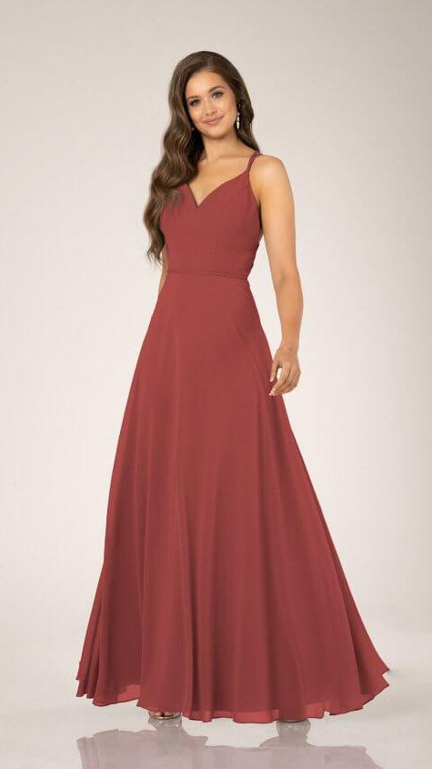 9400 Classic Bridesmaid Dress with V- Neck and Strappy Back