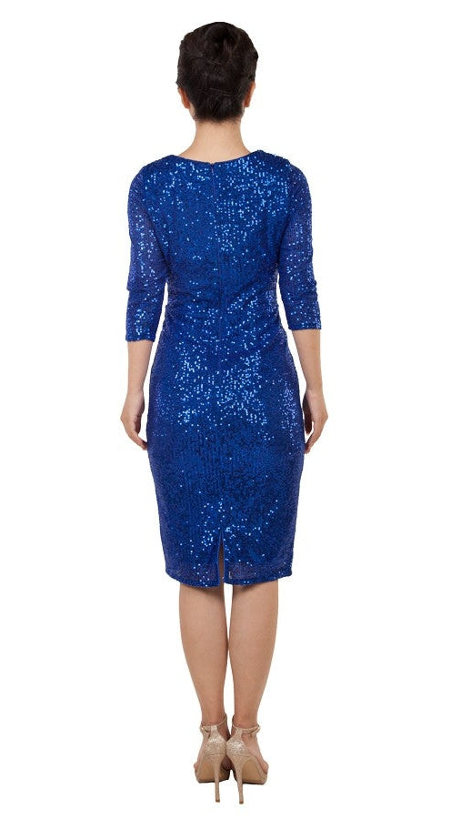 Miss Anne Mid-sleeve Ruched Sequin Dress 222257