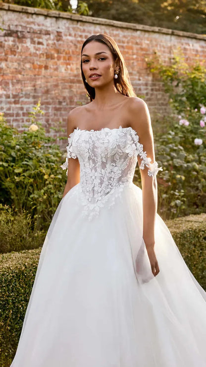 Justin Alexander Floral Strapless Lace and Tulle Wedding Dress 20085