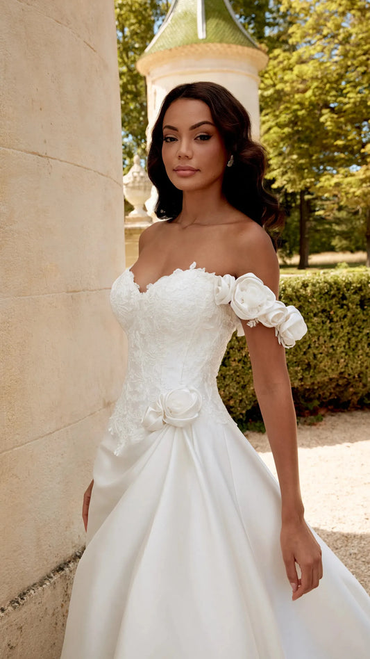 Justin Alexander Strapless Mikado Ball Gown with 3-D Florals and Sparkling Lace - Sincerity 44570