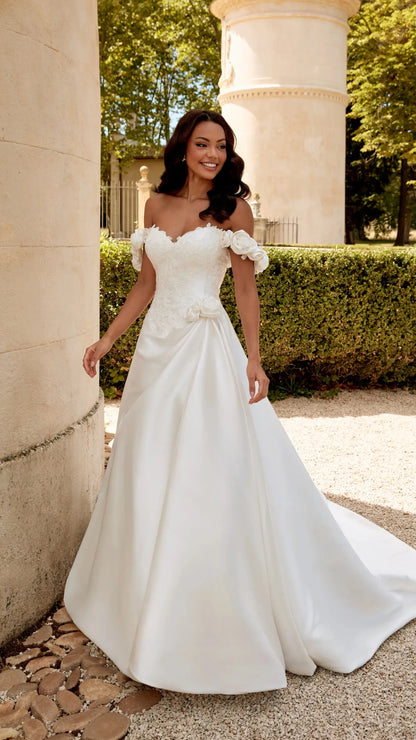 Justin Alexander Strapless Mikado Ball Gown with 3-D Florals and Sparkling Lace - Sincerity 44570
