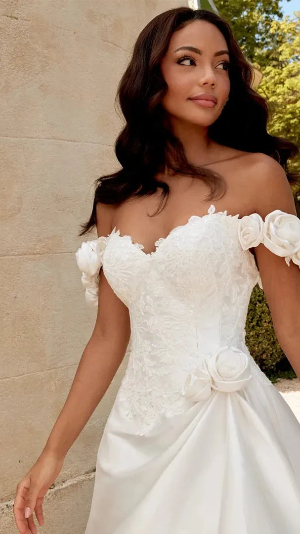 Justin Alexander Strapless Mikado Ball Gown with 3-D Florals and Sparkling Lace - Sincerity 44570