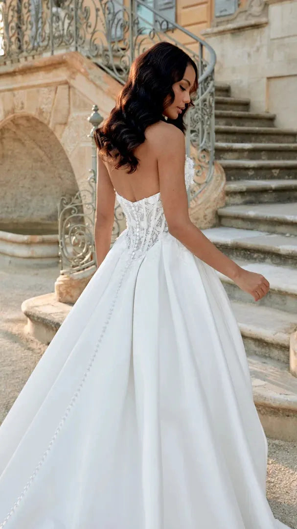Justin Alexander Strapless Mikado Ballgown with 3D Floral Corsetry 44574