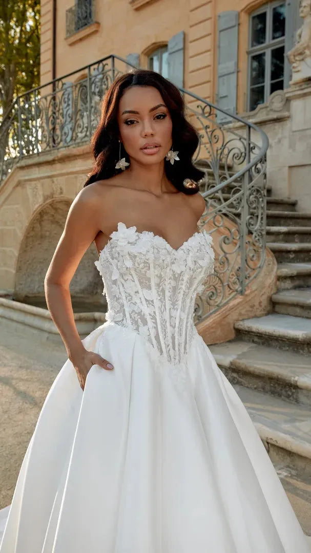Justin Alexander Strapless Mikado Ballgown with 3D Floral Corsetry 44574