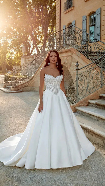 Justin Alexander Strapless Mikado Ballgown with 3D Floral Corsetry 44574