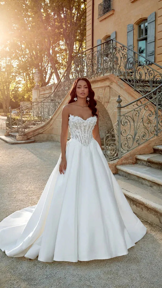 Justin Alexander Strapless Mikado Ballgown with 3D Floral Corsetry 44574
