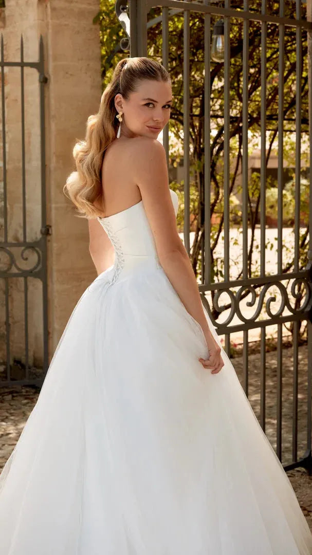 Justin Alexander Satin Bodice Tulle Skirt Wedding Dress Sincerity 44579