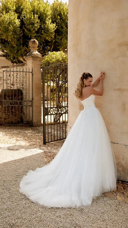 Justin Alexander Satin Bodice Tulle Skirt Wedding Dress Sincerity 44579