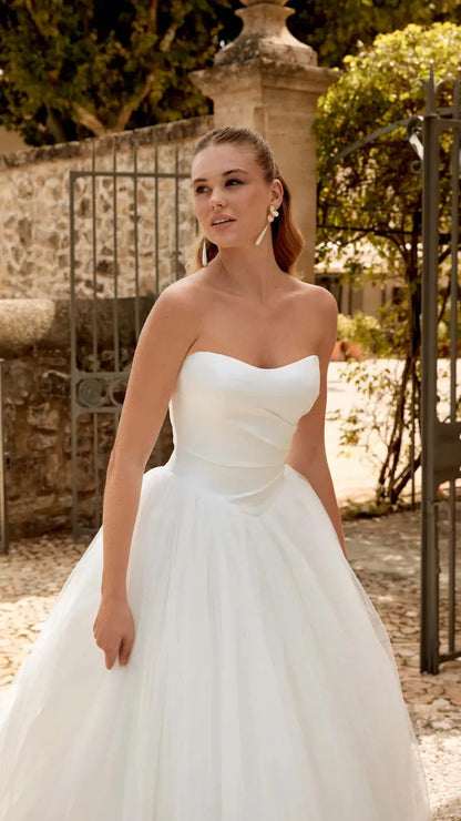 Justin Alexander Satin Bodice Tulle Skirt Wedding Dress Sincerity 44579