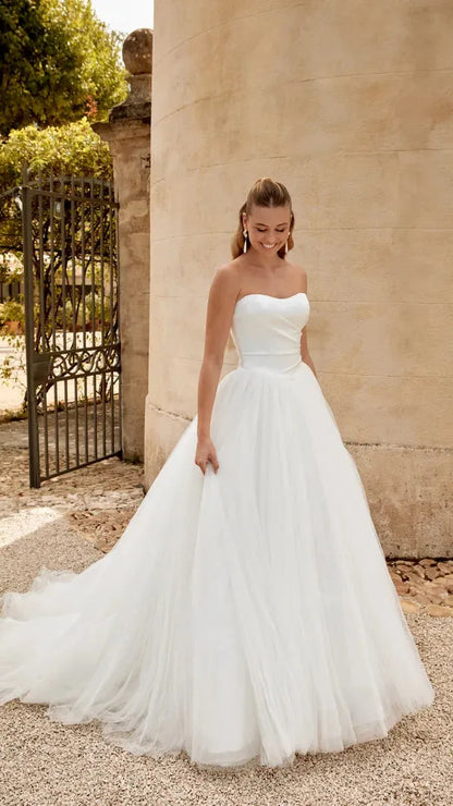 Justin Alexander Satin Bodice Tulle Skirt Wedding Dress Sincerity 44579