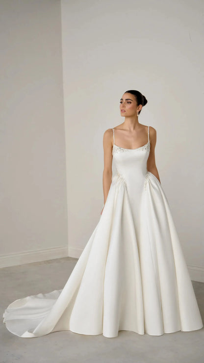 Justin Alexander Riviera Satin Ball Gown with Couture Seaming and Beaded Detailing 99374