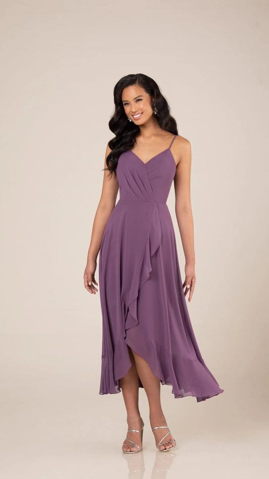 9291 HIGH-LOW BRIDESMAID DRESS WITH RUFFLE