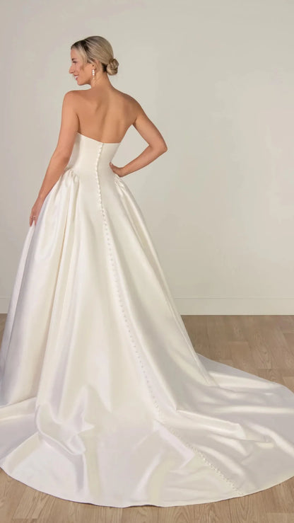 Strapless Mikado A-Line Wedding Gown with Architectural Seaming and Pockets Stella York SY8274