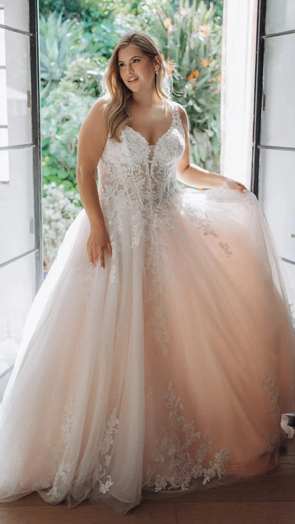Sparkle Tulle and Lace A-Line Wedding Gown with Corset Bodice and Plunge V-Neckline Stella York SY8314