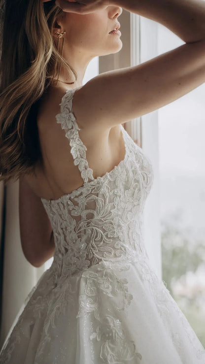 Sparkle Tulle and Lace A-Line Wedding Gown with Corset Bodice and Plunge V-Neckline Stella York SY8314