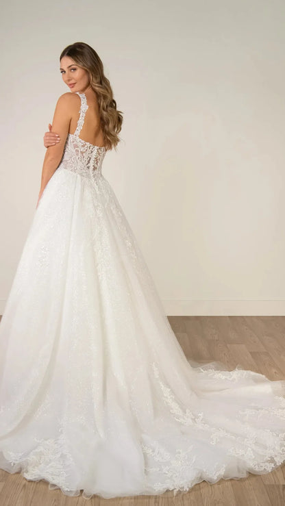 Sparkle Tulle and Lace A-Line Wedding Gown with Corset Bodice and Plunge V-Neckline Stella York SY8314