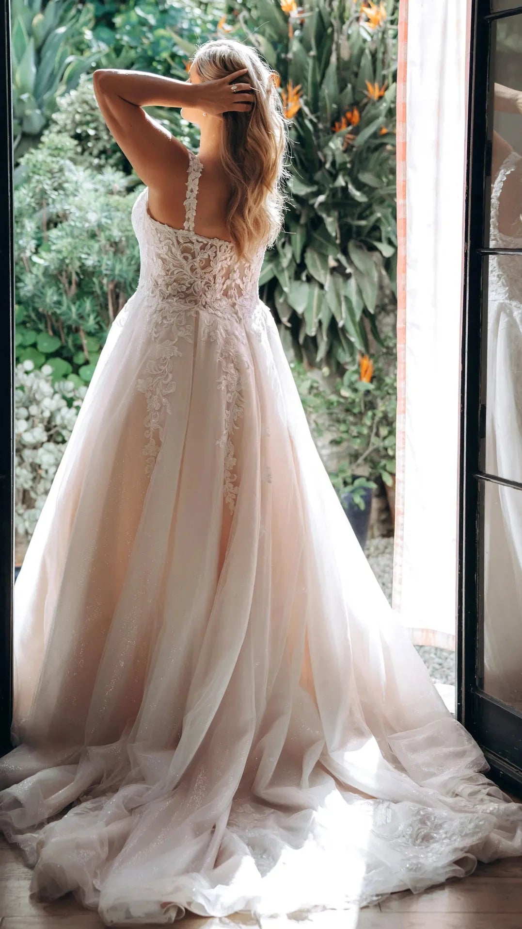 Sparkle Tulle and Lace A-Line Wedding Gown with Corset Bodice and Plunge V-Neckline Stella York SY8314