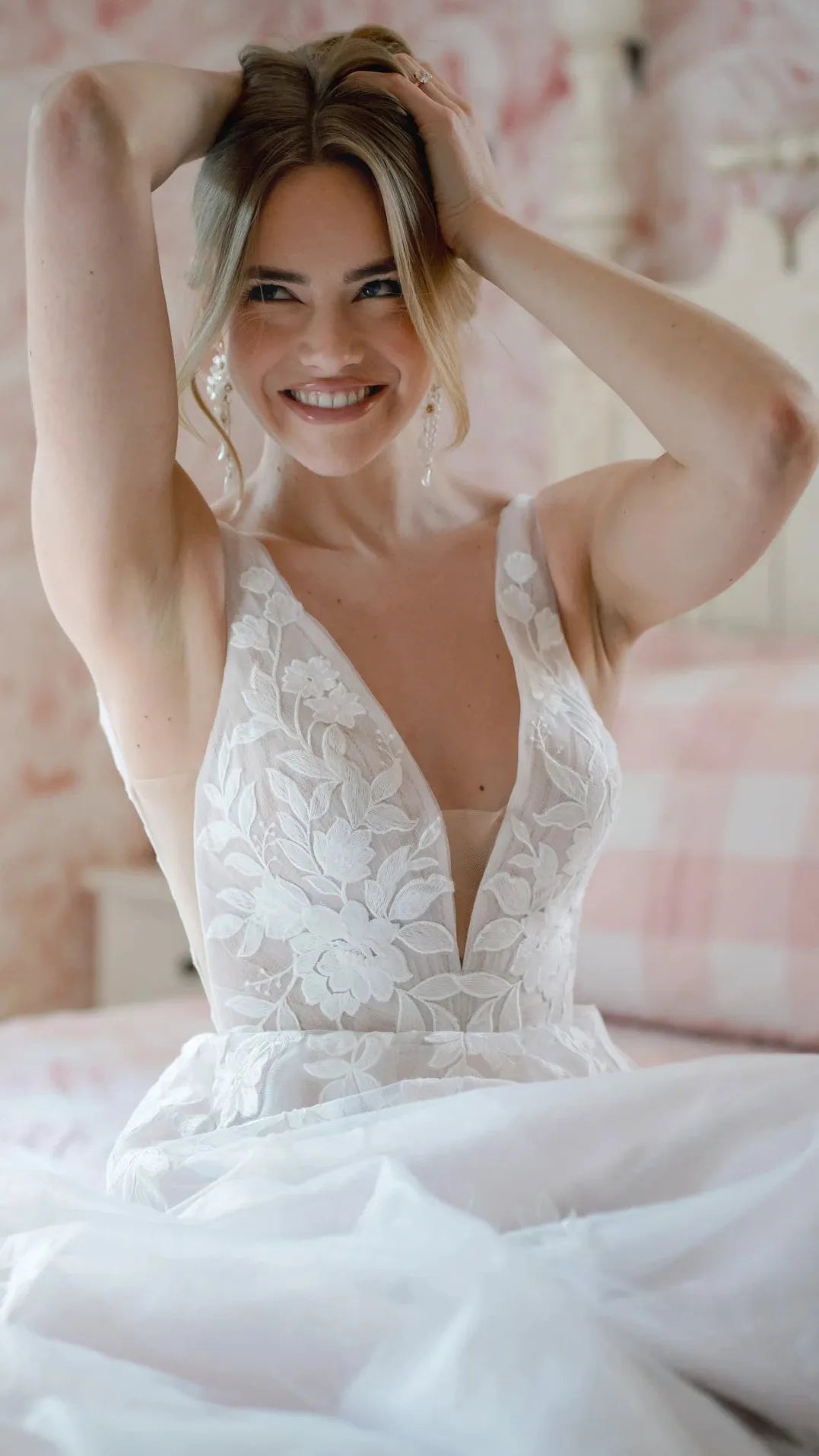 V-Neckline Lace and Tulle A-Line Wedding Gown with Plunge Illusion Details Stella York SY8316