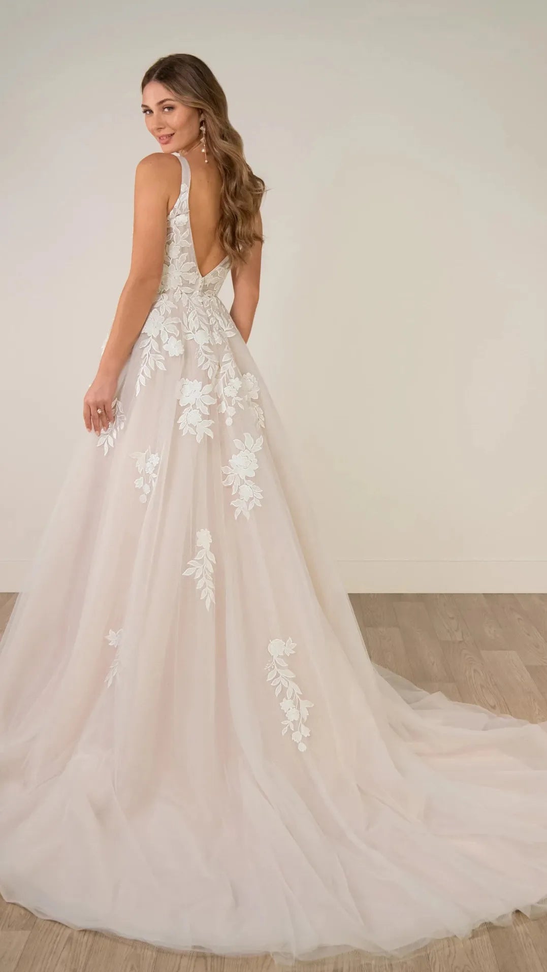 V-Neckline Lace and Tulle A-Line Wedding Gown with Plunge Illusion Details Stella York SY8316