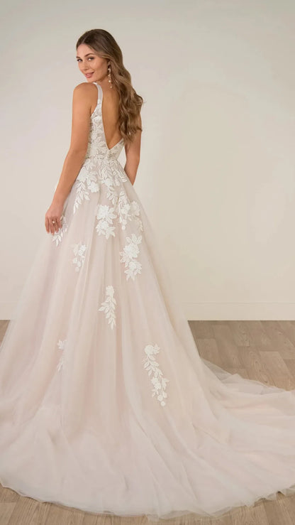V-Neckline Lace and Tulle A-Line Wedding Gown with Plunge Illusion Details Stella York SY8316