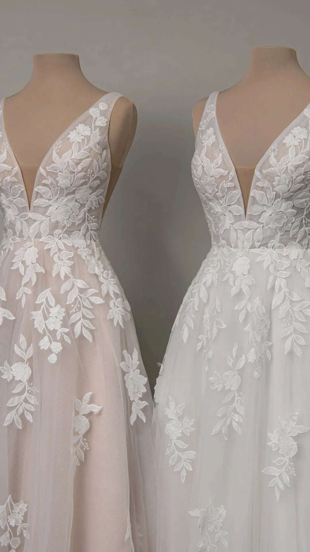 V-Neckline Lace and Tulle A-Line Wedding Gown with Plunge Illusion Details Stella York SY8316