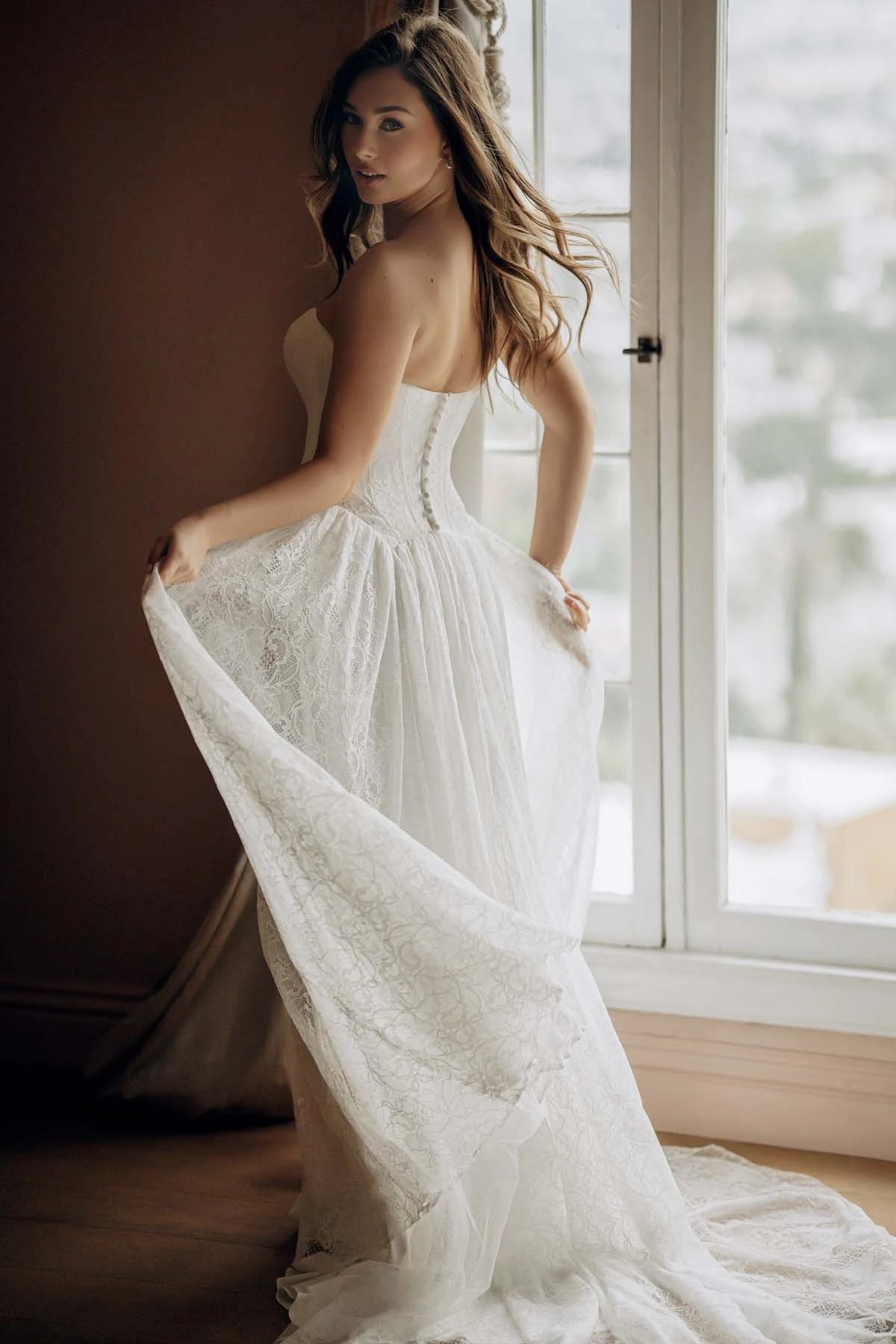 Allover Lace A-Line Wedding Gown with Sweetheart Neckline and Scalloped Train