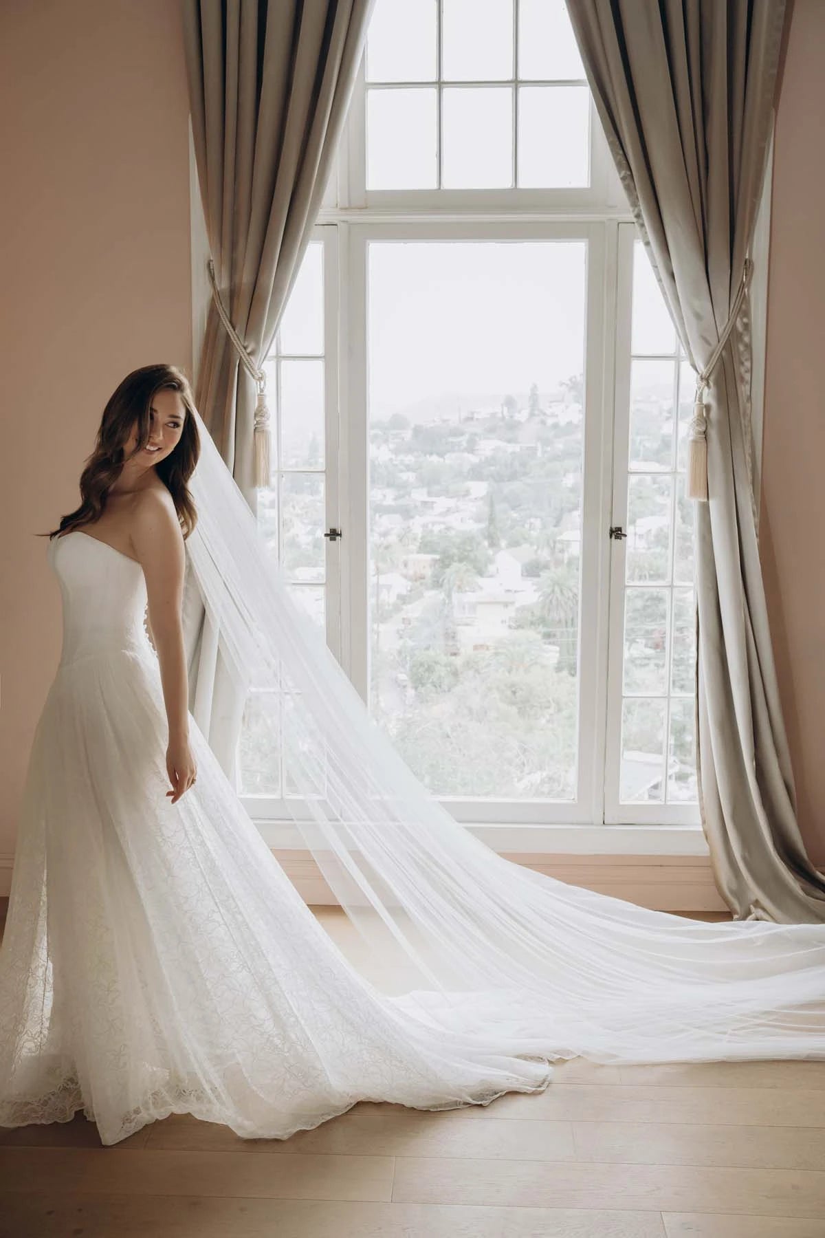 Allover Lace A-Line Wedding Gown with Sweetheart Neckline and Scalloped Train