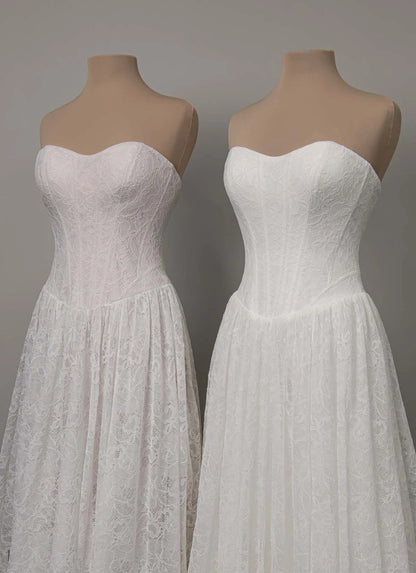 Allover Lace A-Line Wedding Gown with Sweetheart Neckline and Scalloped Train