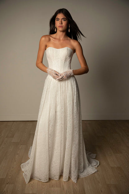 Allover Lace A-Line Wedding Gown with Sweetheart Neckline and Scalloped Train