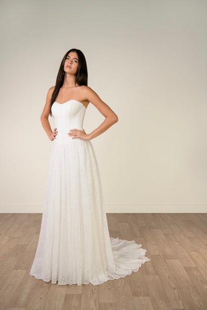 Allover Lace A-Line Wedding Gown with Sweetheart Neckline and Scalloped Train