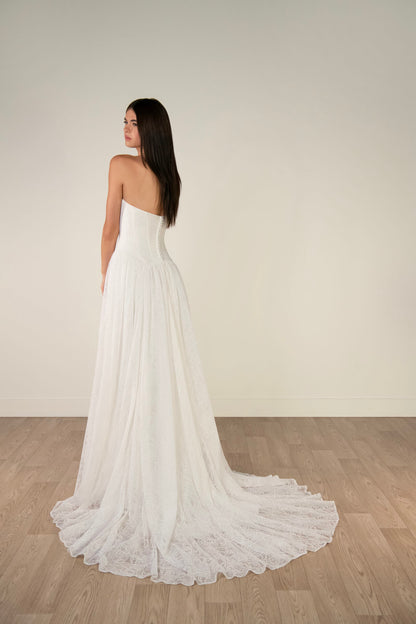 Allover Lace A-Line Wedding Gown with Sweetheart Neckline and Scalloped Train