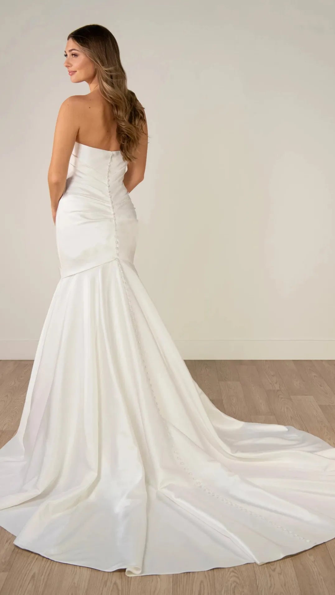 Strapless Mikado Fit-and-Flare Wedding Gown with Ruched Bodice Stella York SY8346