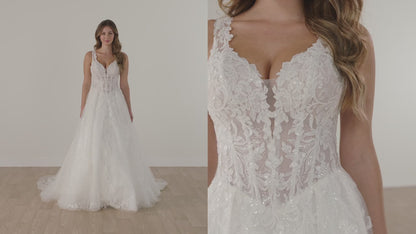 Sparkle Tulle and Lace A-Line Wedding Gown with Corset Bodice and Plunge V-Neckline Stella York SY8314