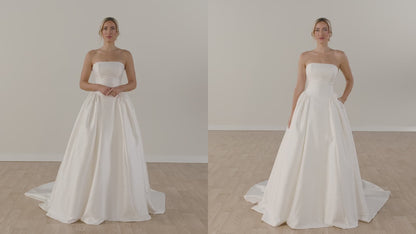 Strapless Mikado A-Line Wedding Gown with Architectural Seaming and Pockets Stella York SY8274