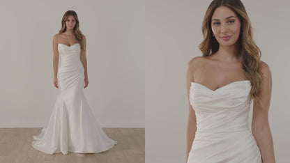 Strapless Mikado Fit-and-Flare Wedding Gown with Ruched Bodice Stella York SY8346