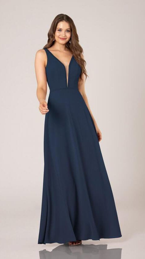 Sexy Low Back Bridesmaid Gown with Velvet Trim Sorella Vita 9374