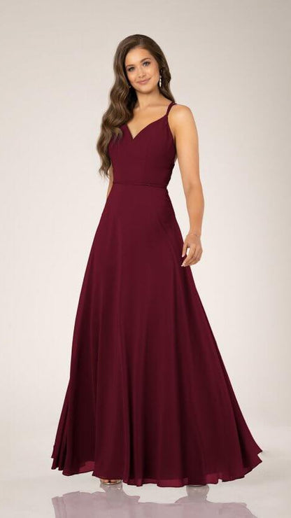 9400 Classic Bridesmaid Dress with V- Neck and Strappy Back