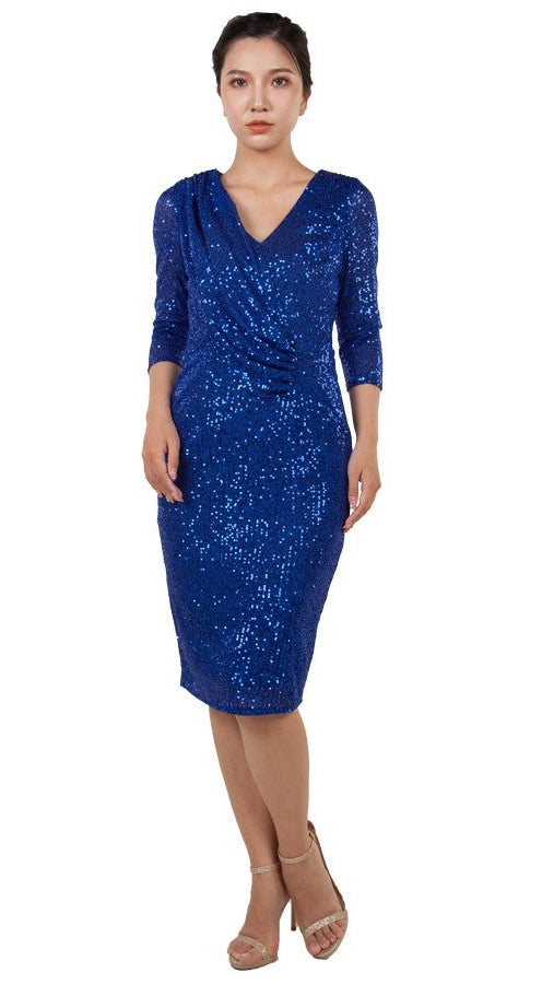 Miss Anne Mid-sleeve Ruched Sequin Dress 222257