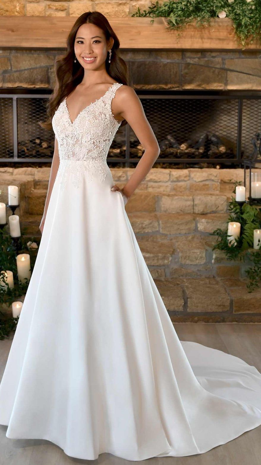 Stella York 7216 Simple A-Line Wedding Dress with Floral Lace Bodice