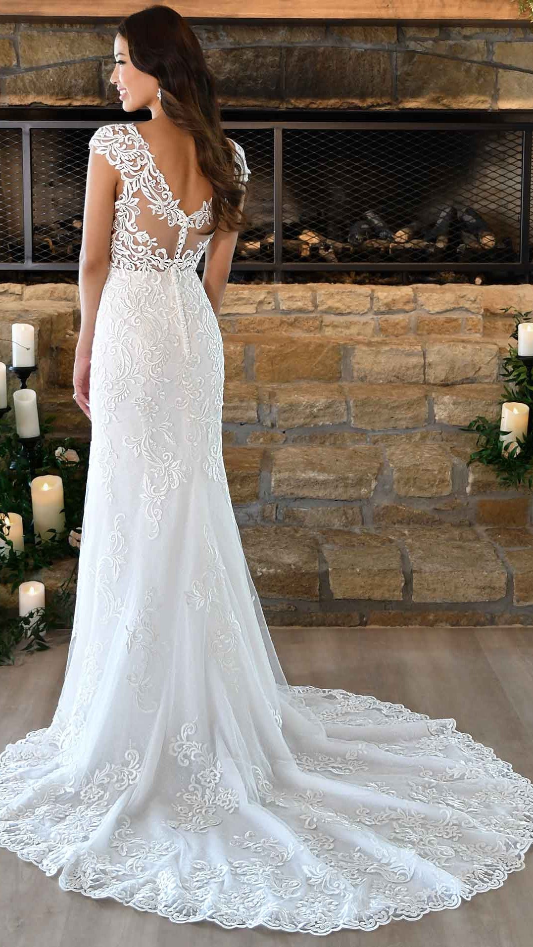 Stella York 7292 Graphic Lace Fit-and-Flare Wedding Dress with Cap Sleeve