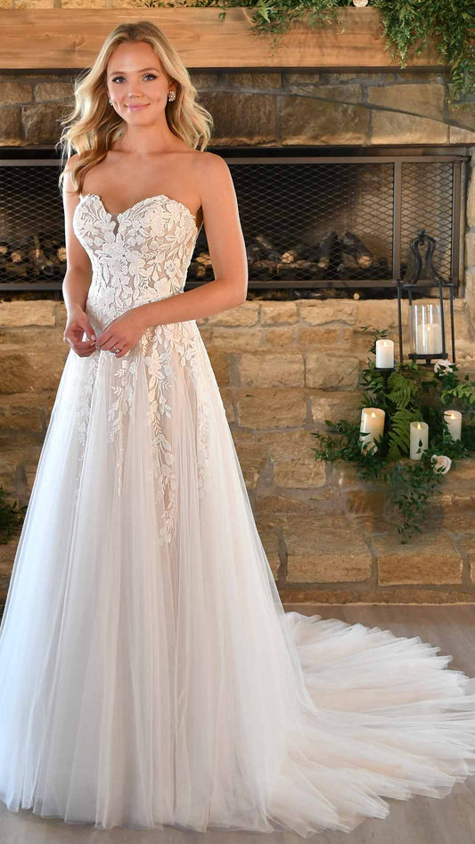 Stella York 7413 Strapless Ballerina-Inspired Wedding Dress With Floral Lace