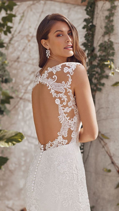Arielle 88141 Lace Fit and Flare Gown with Metallic Threading and Keyhole Back