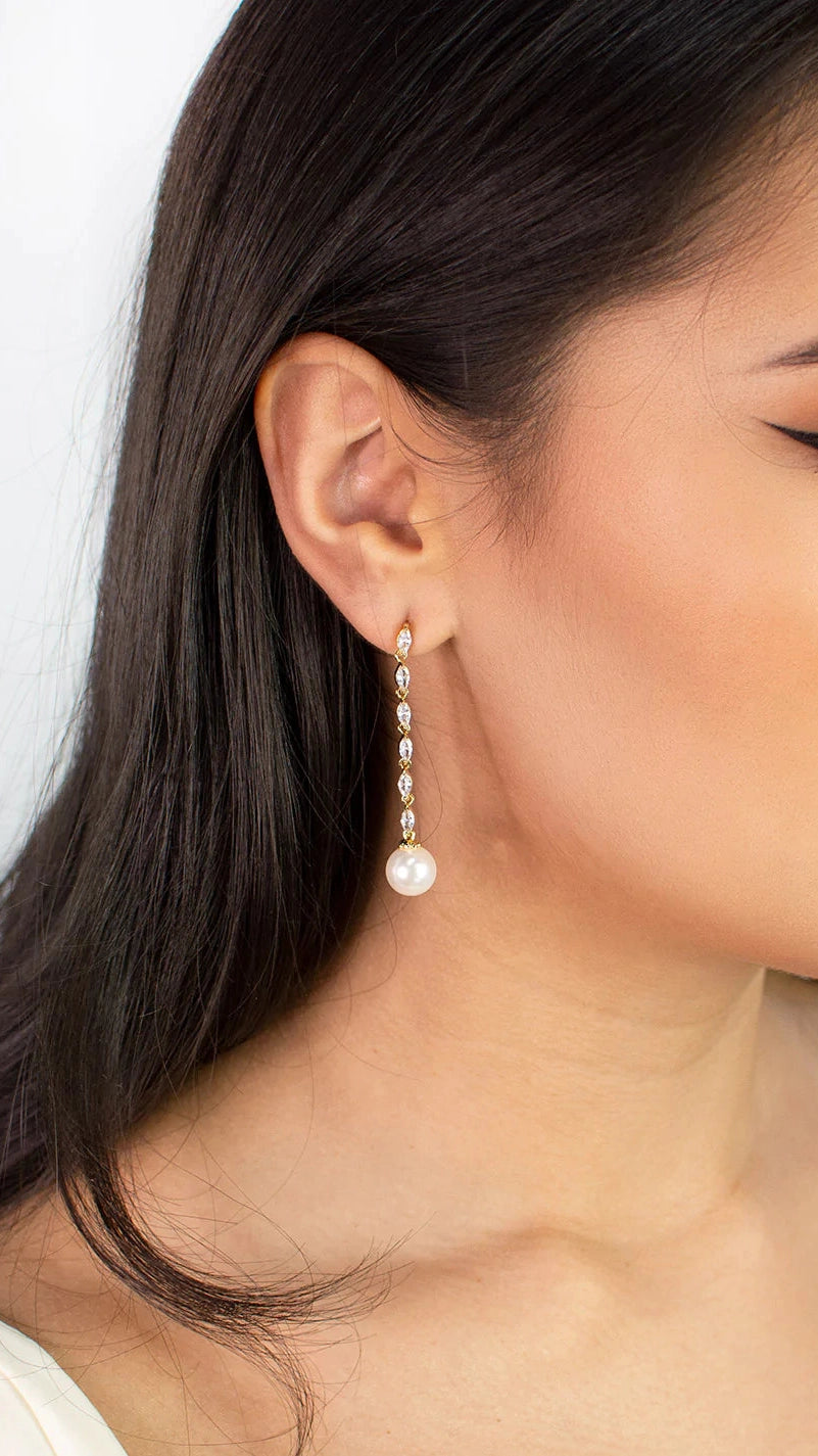 Miley Long Fine Pearl Drop Earring