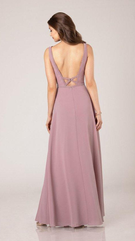 Sexy Low Back Bridesmaid Gown with Velvet Trim Sorella Vita 9374