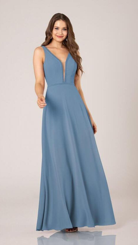 Sexy Low Back Bridesmaid Gown with Velvet Trim Sorella Vita 9374